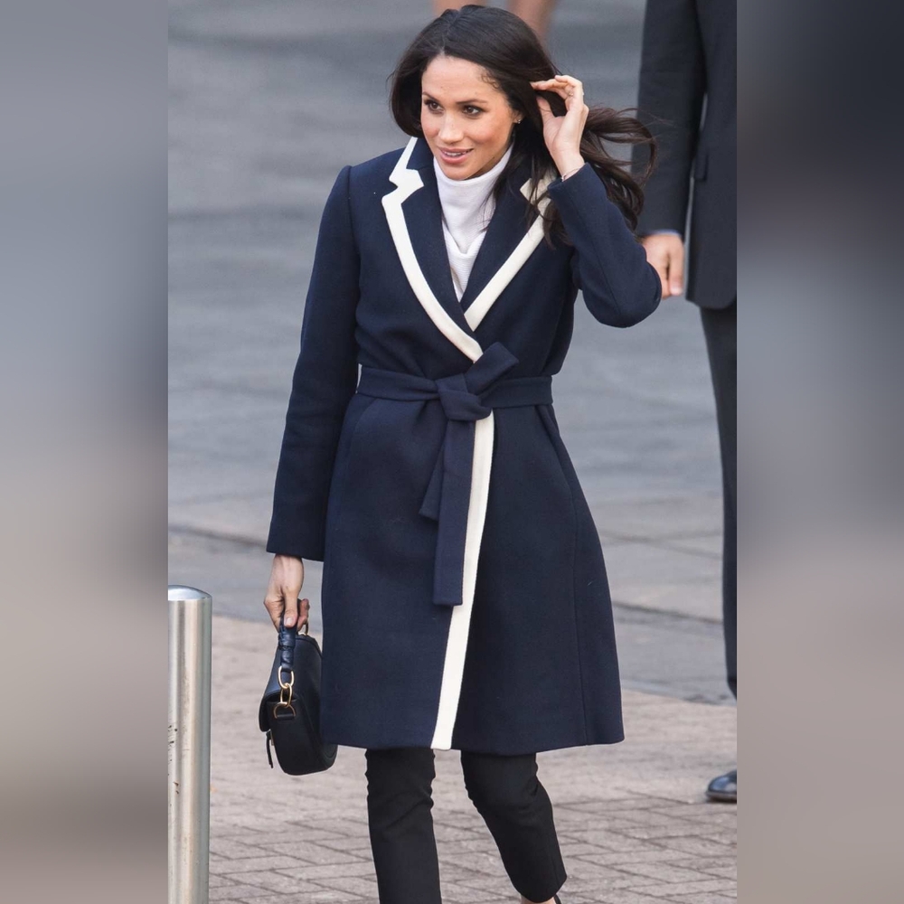J. Crew Navy Blue White Tipped Stadium Wool Coat (ASO Meghan Markle) Size 0